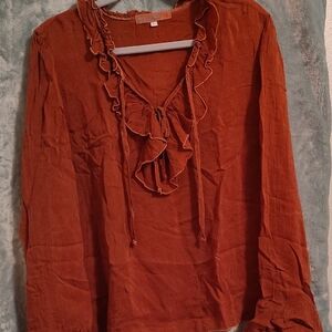 Johnny Was Rust Ruffle Blouse